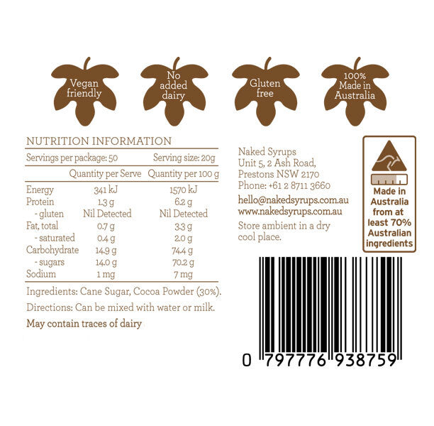 Naked Syrups Chocolate Powder 1Kilo